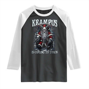 Nordic Christmas Krampus Raglan Shirt Krampus Is Coming To Town Horror Holiday Xmas TS11 Black White Print Your Wear