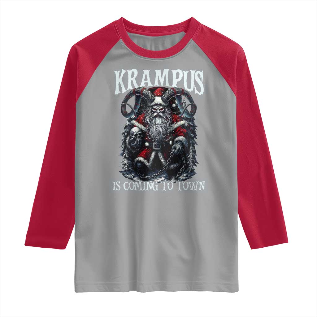 Nordic Christmas Krampus Raglan Shirt Krampus Is Coming To Town Horror Holiday Xmas TS11 Sport Gray Red Print Your Wear