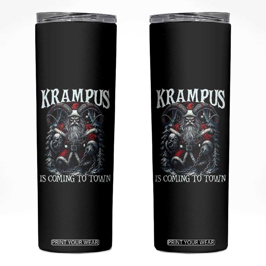 Nordic Christmas Krampus Skinny Tumbler Krampus Is Coming To Town Horror Holiday Xmas TS11 Black Print Your Wear
