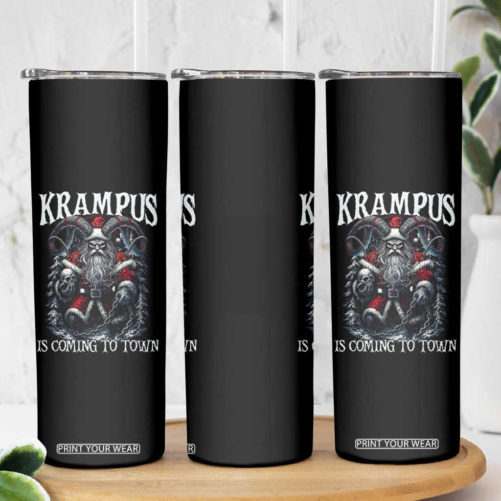 Nordic Christmas Krampus Skinny Tumbler Krampus Is Coming To Town Horror Holiday Xmas TS11 Print Your Wear