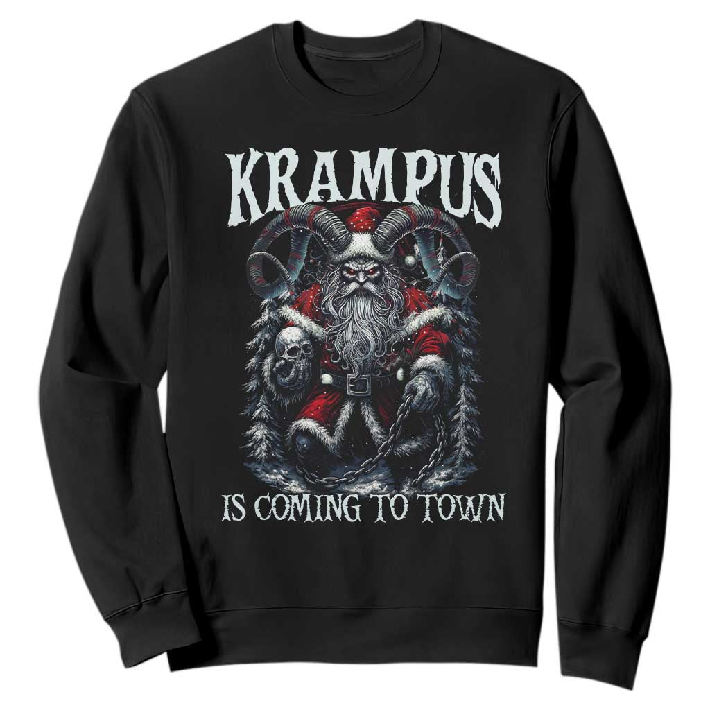 Nordic Christmas Krampus Sweatshirt Krampus Is Coming To Town Horror Holiday Xmas TS11 Black Print Your Wear