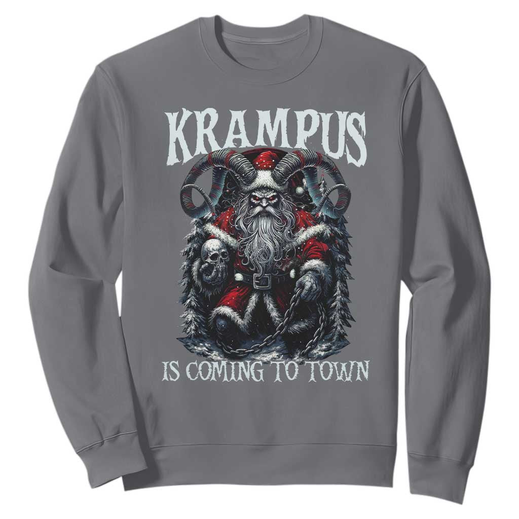 Nordic Christmas Krampus Sweatshirt Krampus Is Coming To Town Horror Holiday Xmas TS11 Charcoal Print Your Wear