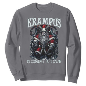 Nordic Christmas Krampus Sweatshirt Krampus Is Coming To Town Horror Holiday Xmas TS11 Charcoal Print Your Wear