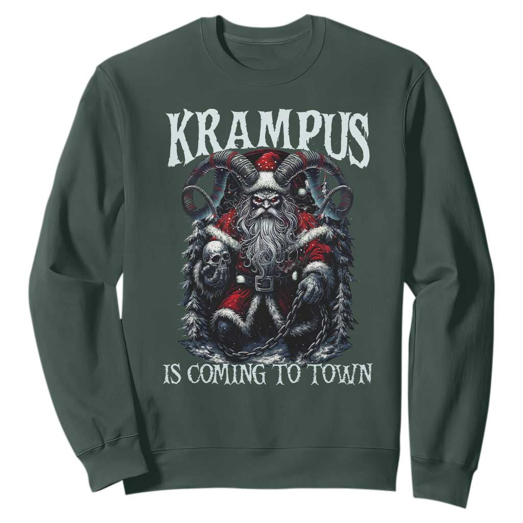 Nordic Christmas Krampus Sweatshirt Krampus Is Coming To Town Horror Holiday Xmas TS11 Dark Forest Green Print Your Wear