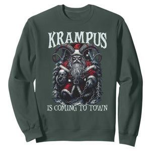 Nordic Christmas Krampus Sweatshirt Krampus Is Coming To Town Horror Holiday Xmas TS11 Dark Forest Green Print Your Wear