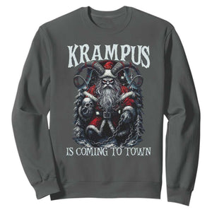 Nordic Christmas Krampus Sweatshirt Krampus Is Coming To Town Horror Holiday Xmas TS11 Dark Heather Print Your Wear