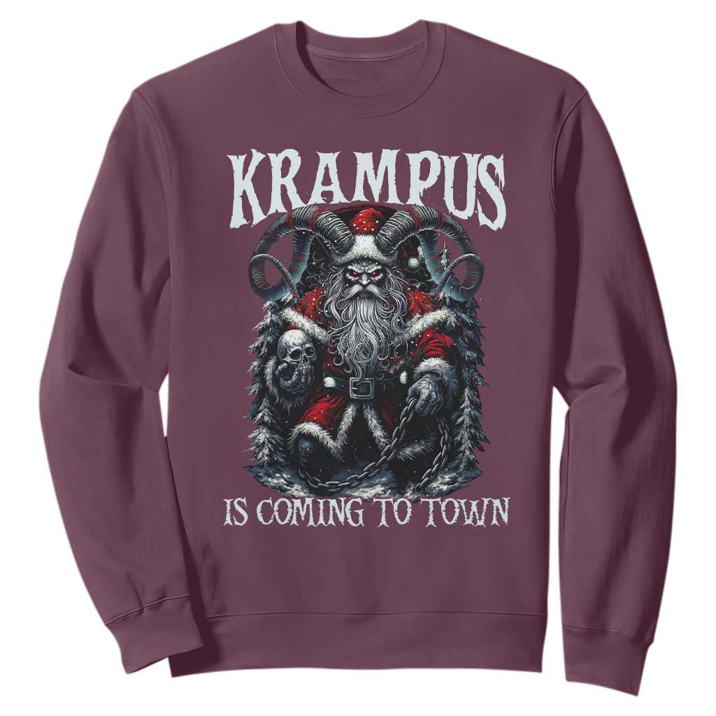 Nordic Christmas Krampus Sweatshirt Krampus Is Coming To Town Horror Holiday Xmas TS11 Maroon Print Your Wear