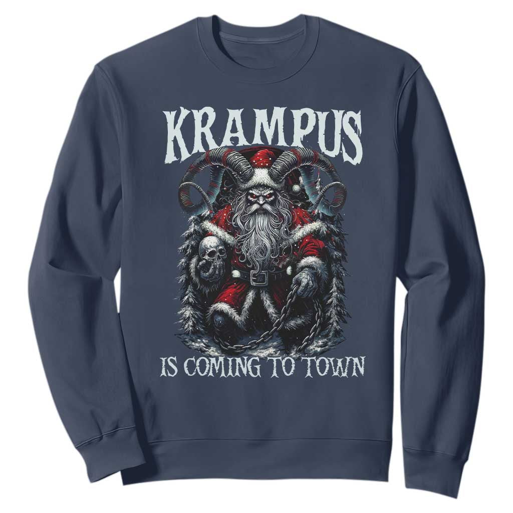 Nordic Christmas Krampus Sweatshirt Krampus Is Coming To Town Horror Holiday Xmas TS11 Navy Print Your Wear