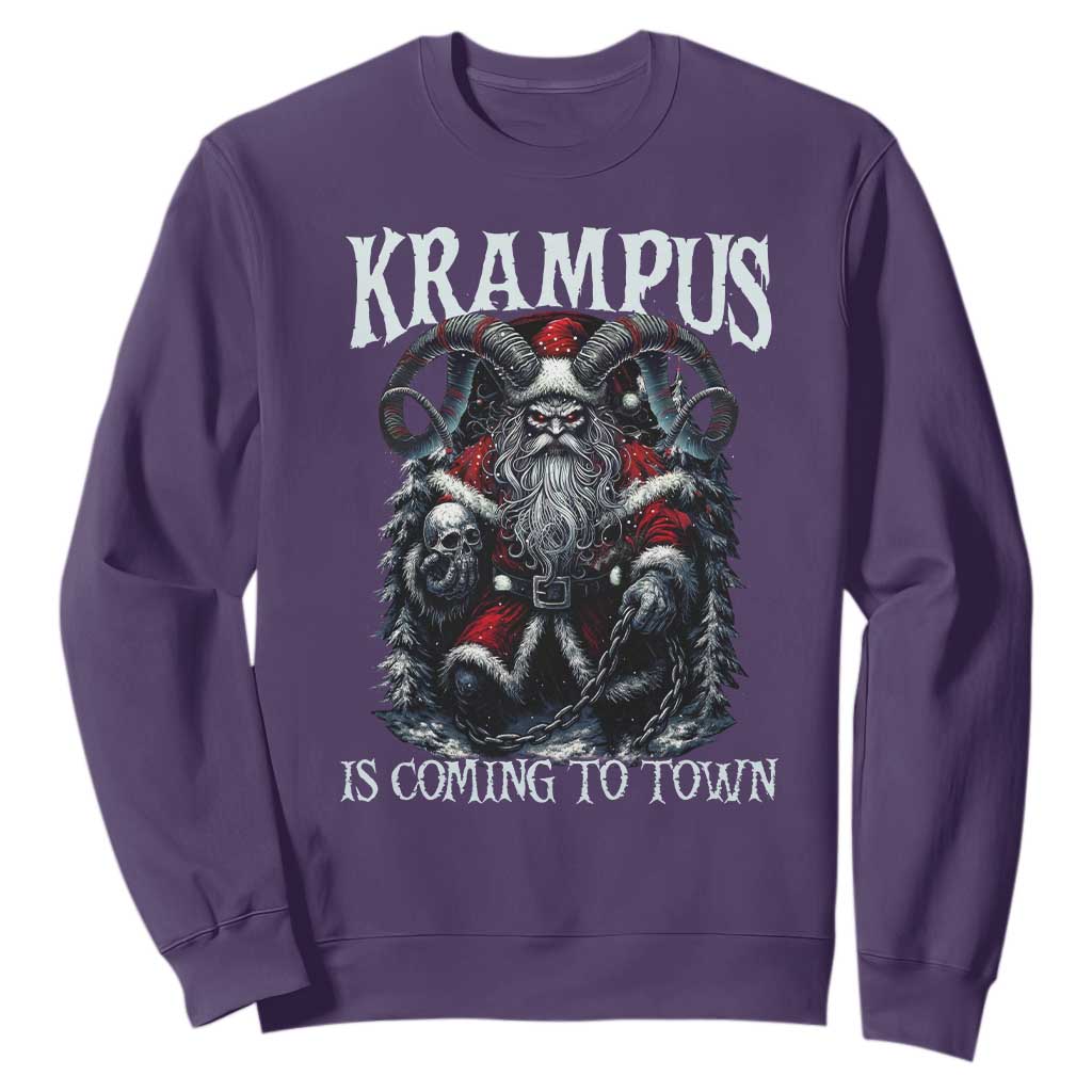Nordic Christmas Krampus Sweatshirt Krampus Is Coming To Town Horror Holiday Xmas TS11 Purple Print Your Wear