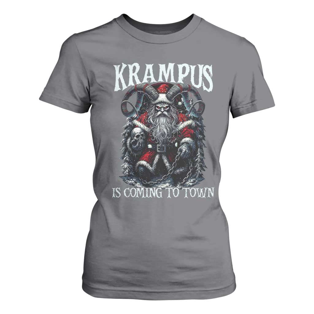 Nordic Christmas Krampus T Shirt For Women Krampus Is Coming To Town Horror Holiday Xmas TS11 Charcoal Print Your Wear