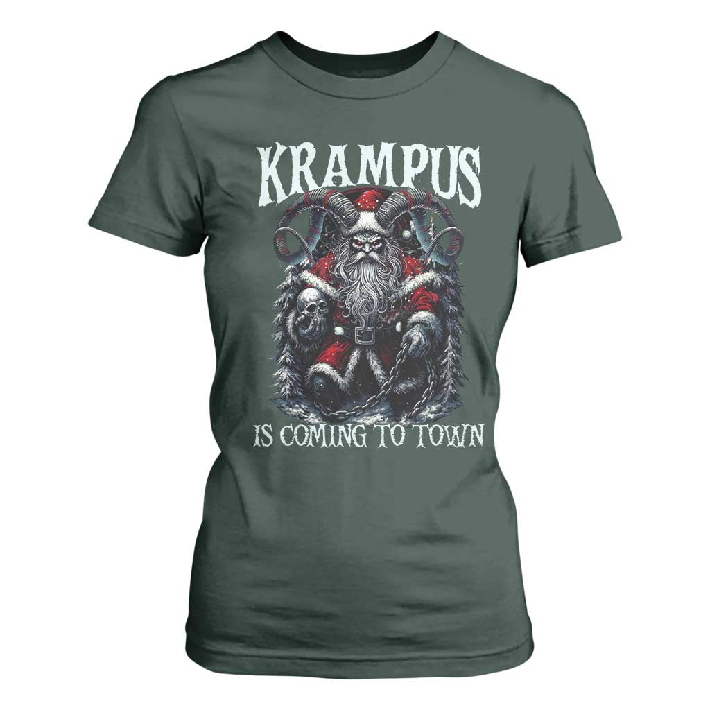 Nordic Christmas Krampus T Shirt For Women Krampus Is Coming To Town Horror Holiday Xmas TS11 Dark Forest Green Print Your Wear