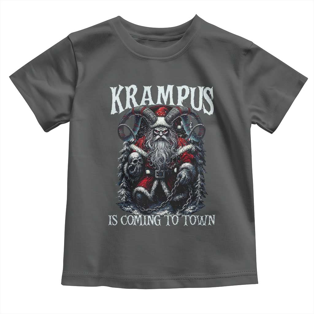 Nordic Christmas Krampus Toddler T Shirt Krampus Is Coming To Town Horror Holiday Xmas TS11 Dark Heather Print Your Wear