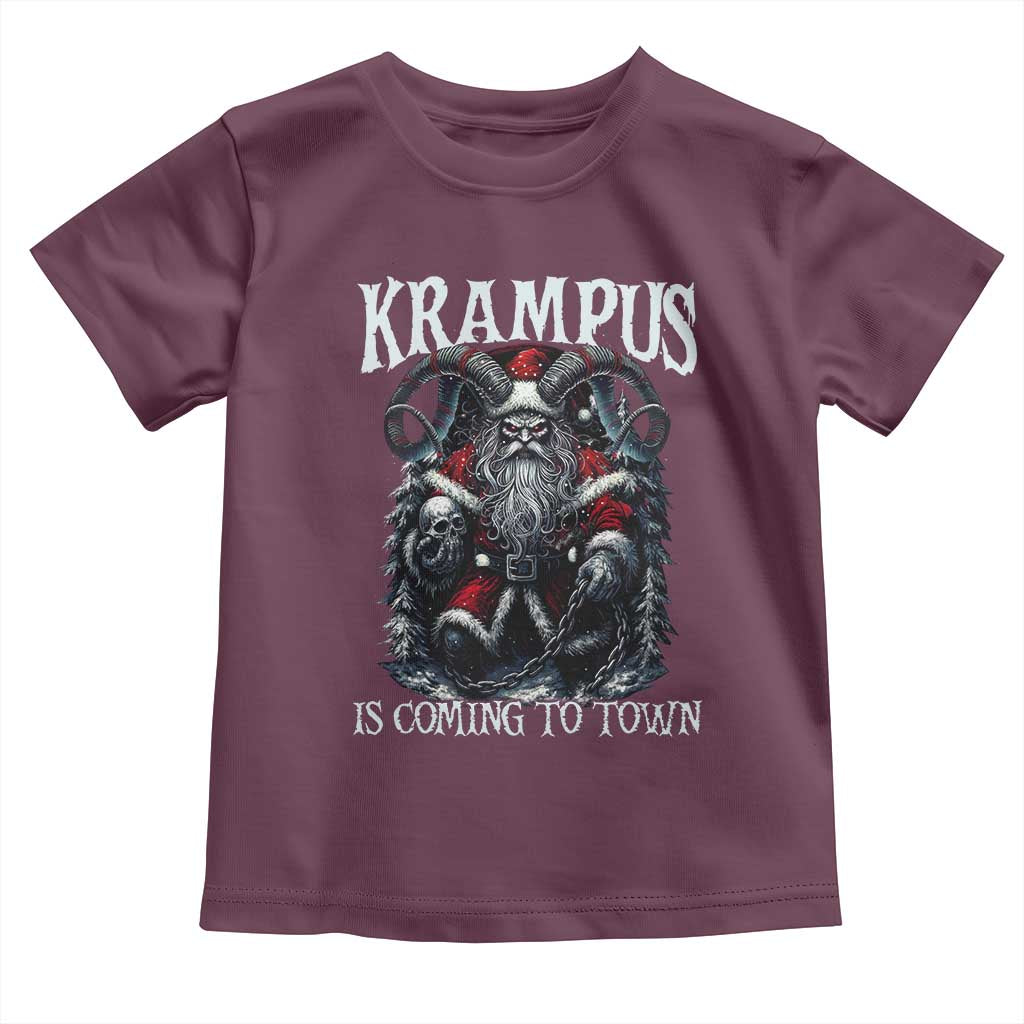 Nordic Christmas Krampus Toddler T Shirt Krampus Is Coming To Town Horror Holiday Xmas TS11 Maroon Print Your Wear
