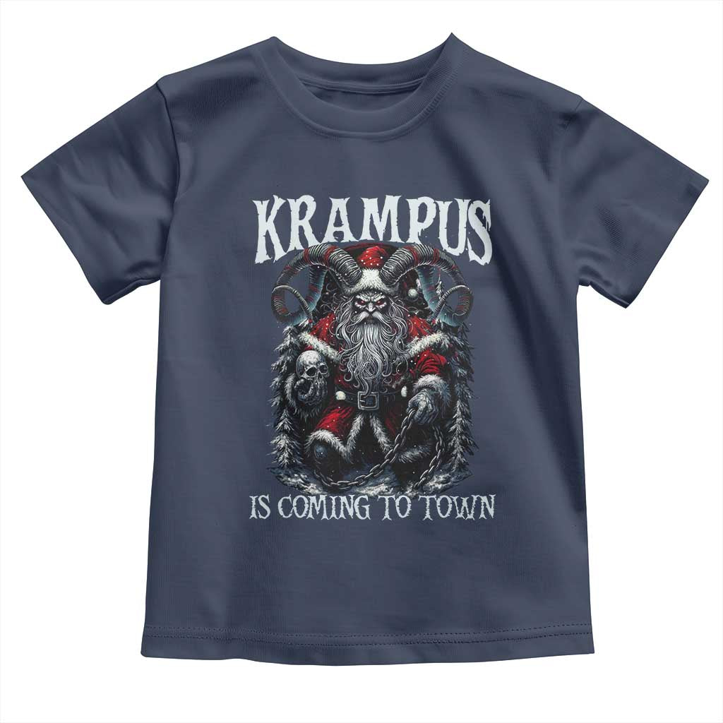 Nordic Christmas Krampus Toddler T Shirt Krampus Is Coming To Town Horror Holiday Xmas TS11 Navy Print Your Wear