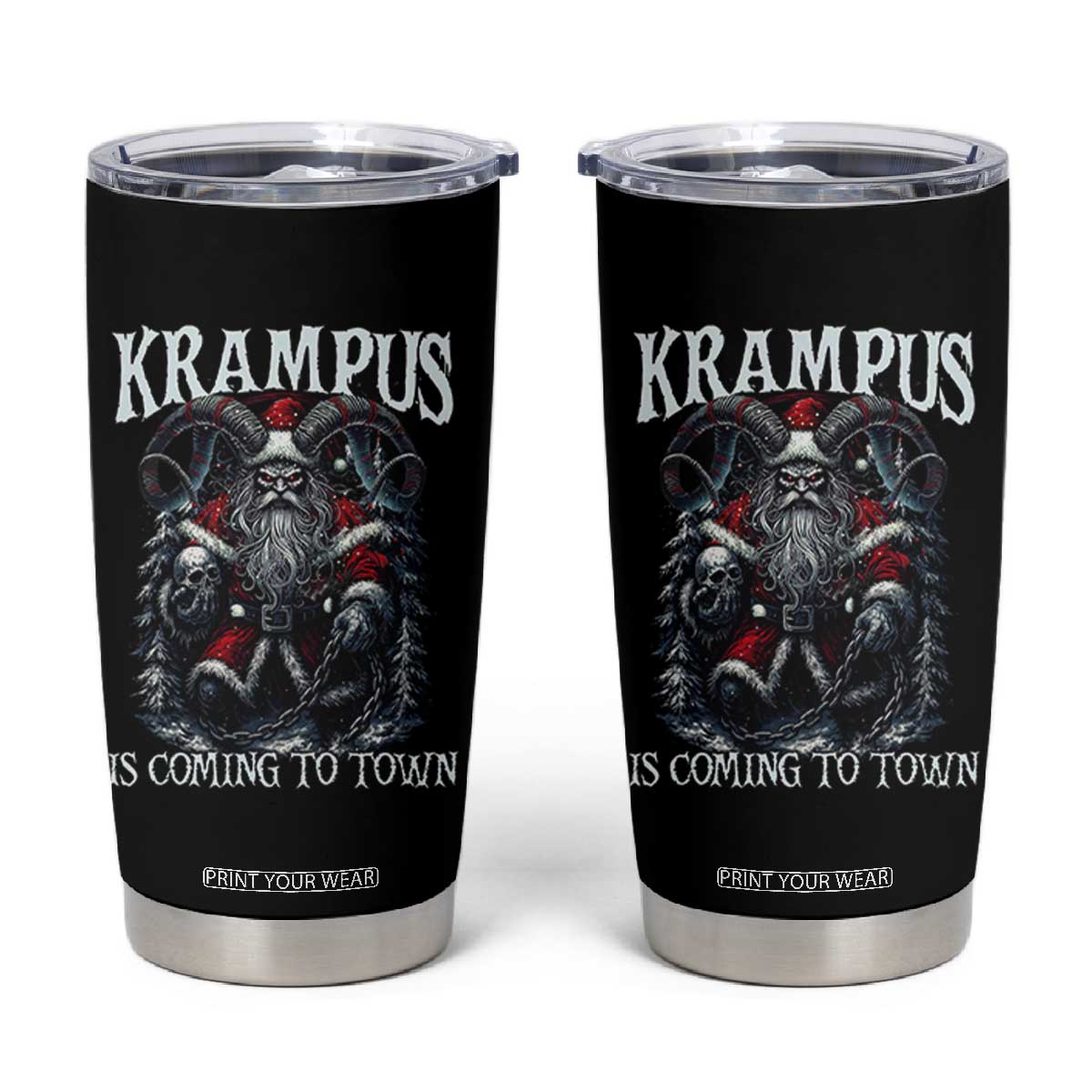 Nordic Christmas Krampus Tumbler Cup Krampus Is Coming To Town Horror Holiday Xmas TS11 Black Print Your Wear