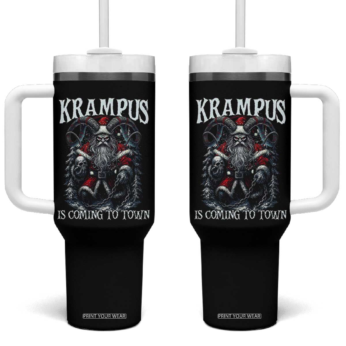 Nordic Christmas Krampus Tumbler With Handle Krampus Is Coming To Town Horror Holiday Xmas TS11 One Size: 40 oz Black Print Your Wear