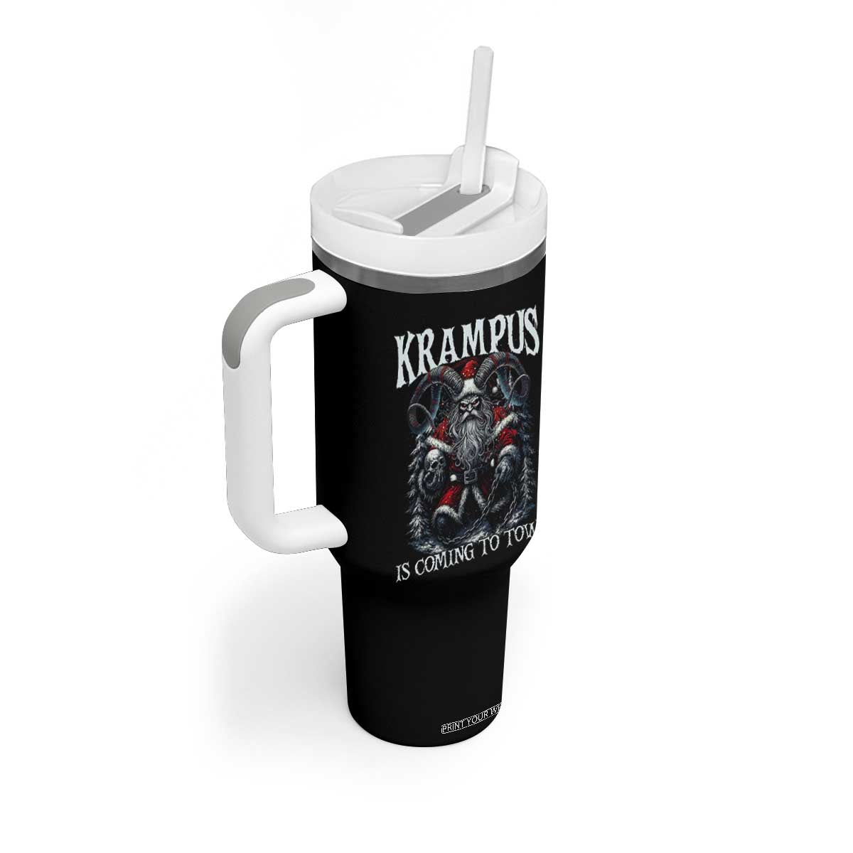Nordic Christmas Krampus Tumbler With Handle Krampus Is Coming To Town Horror Holiday Xmas TS11 Print Your Wear