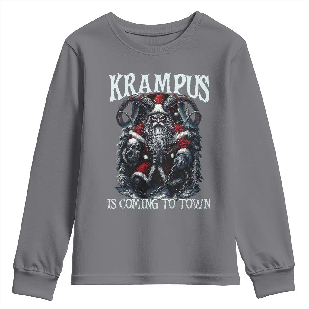 Nordic Christmas Krampus Youth Sweatshirt Krampus Is Coming To Town Horror Holiday Xmas TS11 Charcoal Print Your Wear