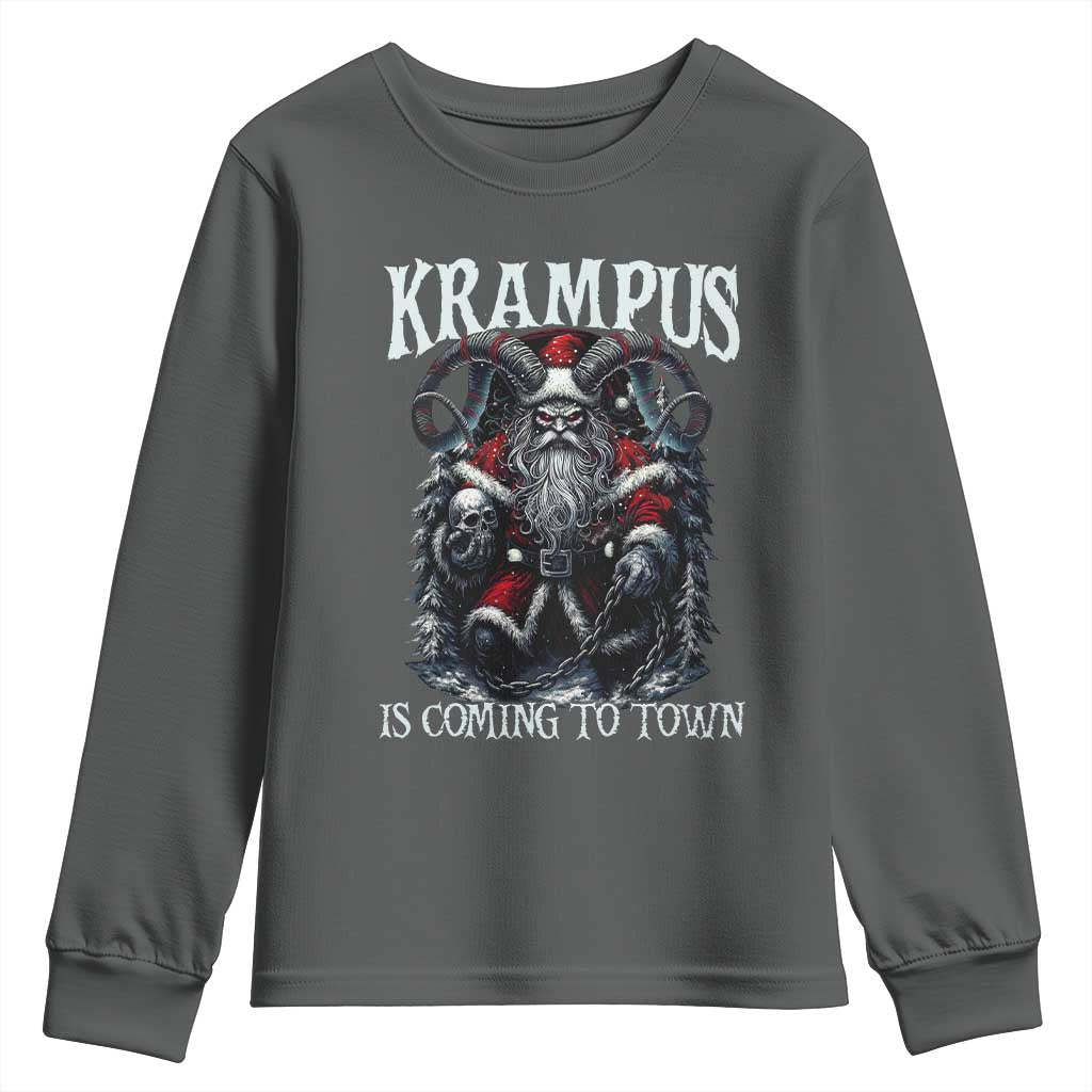 Nordic Christmas Krampus Youth Sweatshirt Krampus Is Coming To Town Horror Holiday Xmas TS11 Dark Heather Print Your Wear