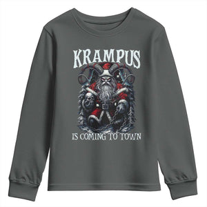 Nordic Christmas Krampus Youth Sweatshirt Krampus Is Coming To Town Horror Holiday Xmas TS11 Dark Heather Print Your Wear