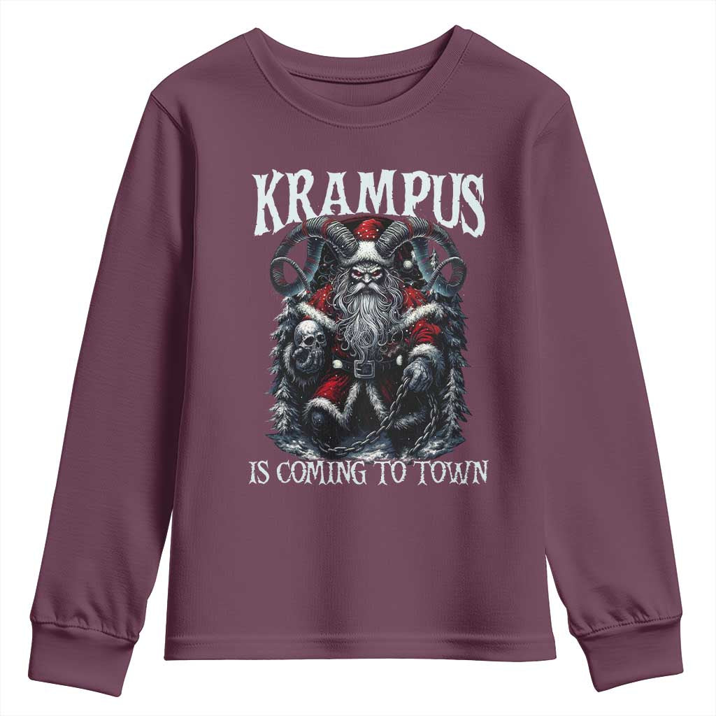 Nordic Christmas Krampus Youth Sweatshirt Krampus Is Coming To Town Horror Holiday Xmas TS11 Maroon Print Your Wear