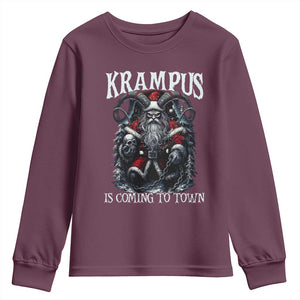 Nordic Christmas Krampus Youth Sweatshirt Krampus Is Coming To Town Horror Holiday Xmas TS11 Maroon Print Your Wear