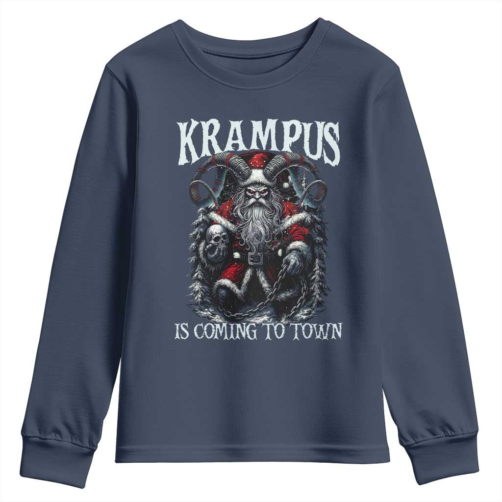 Nordic Christmas Krampus Youth Sweatshirt Krampus Is Coming To Town Horror Holiday Xmas TS11 Navy Print Your Wear