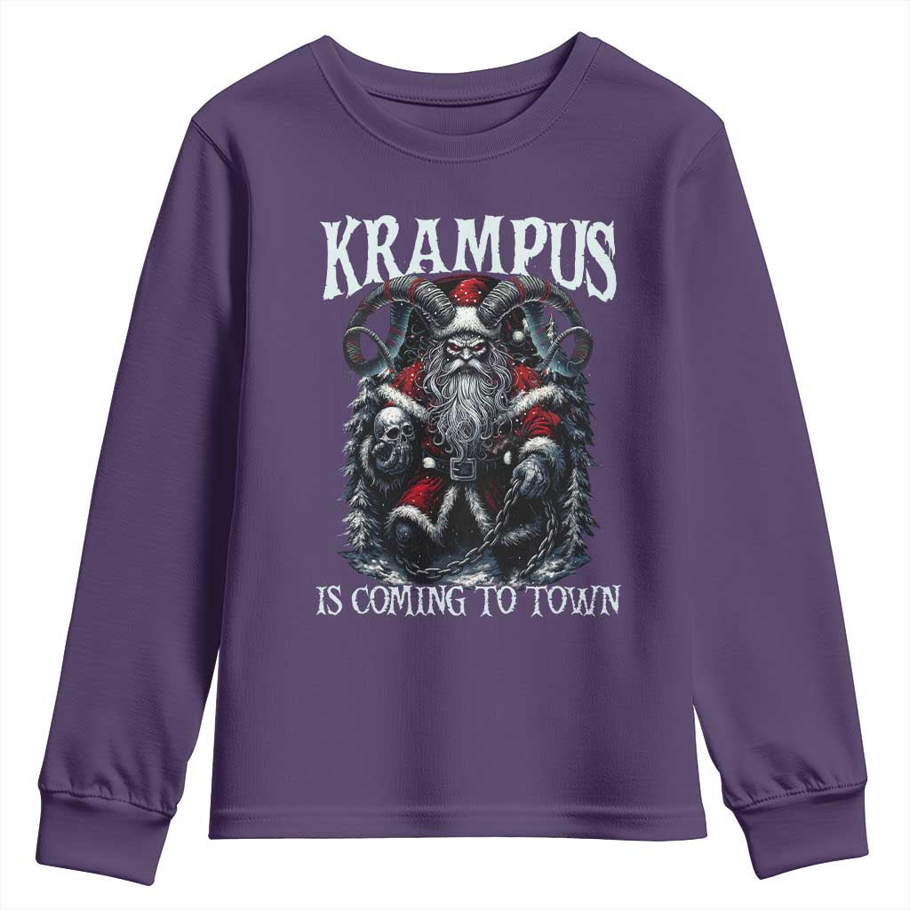 Nordic Christmas Krampus Youth Sweatshirt Krampus Is Coming To Town Horror Holiday Xmas TS11 Purple Print Your Wear