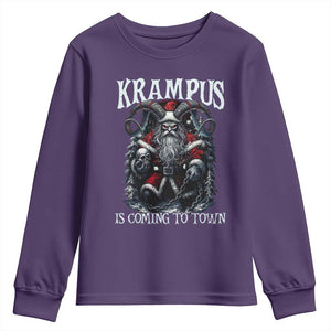Nordic Christmas Krampus Youth Sweatshirt Krampus Is Coming To Town Horror Holiday Xmas TS11 Purple Print Your Wear