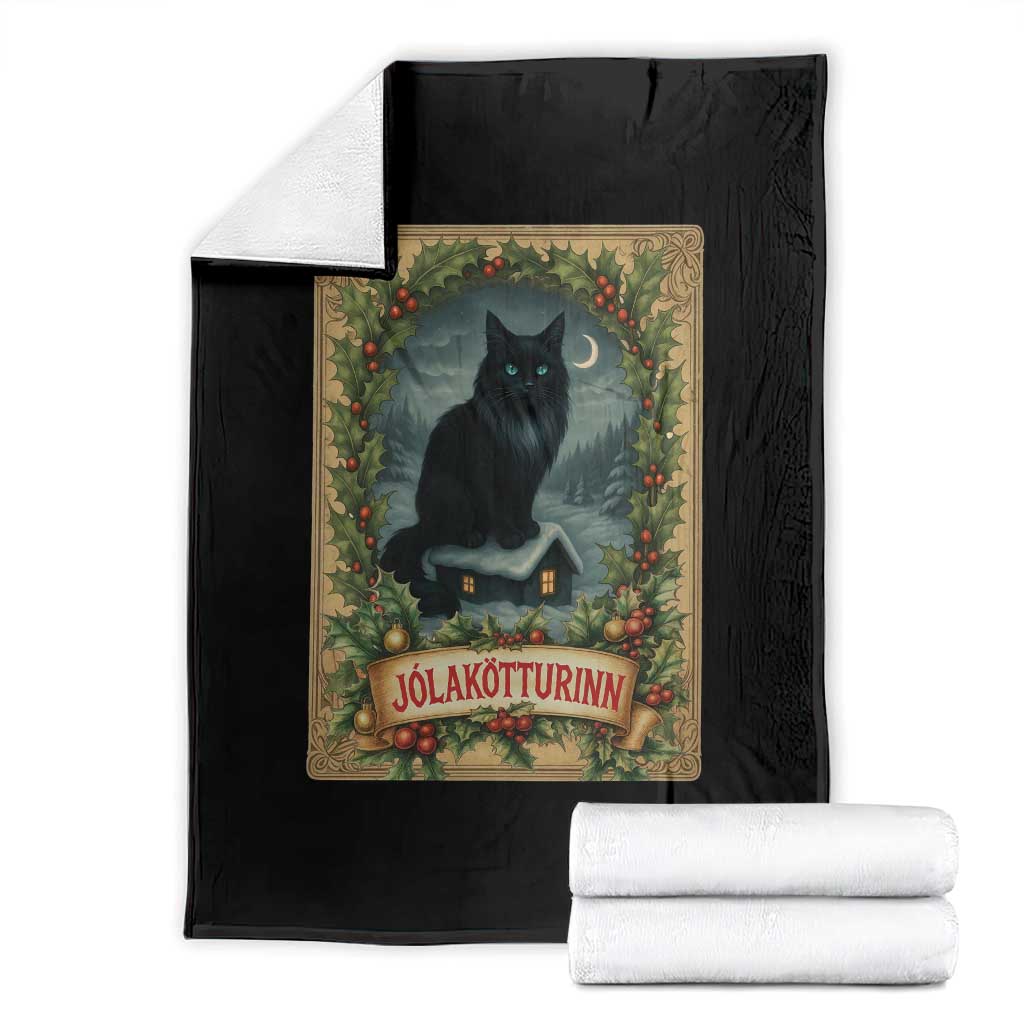 Nordic Christmas Cat Throw Blanket Jolakotturinn Yule Cat Icelandic TS11 Black Print Your Wear