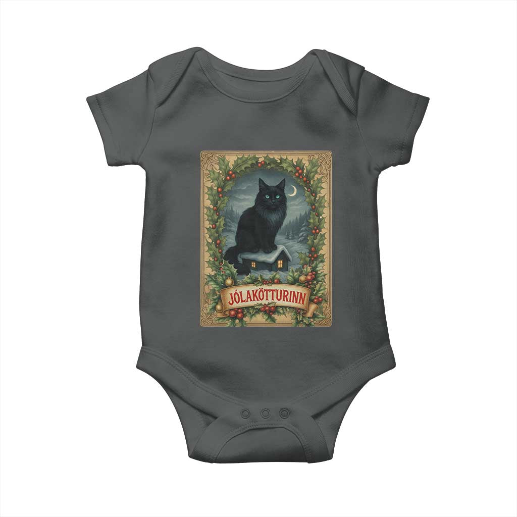Nordic Christmas Cat Baby Onesie Jolakotturinn Yule Cat Icelandic TS11 Dark Heather Print Your Wear