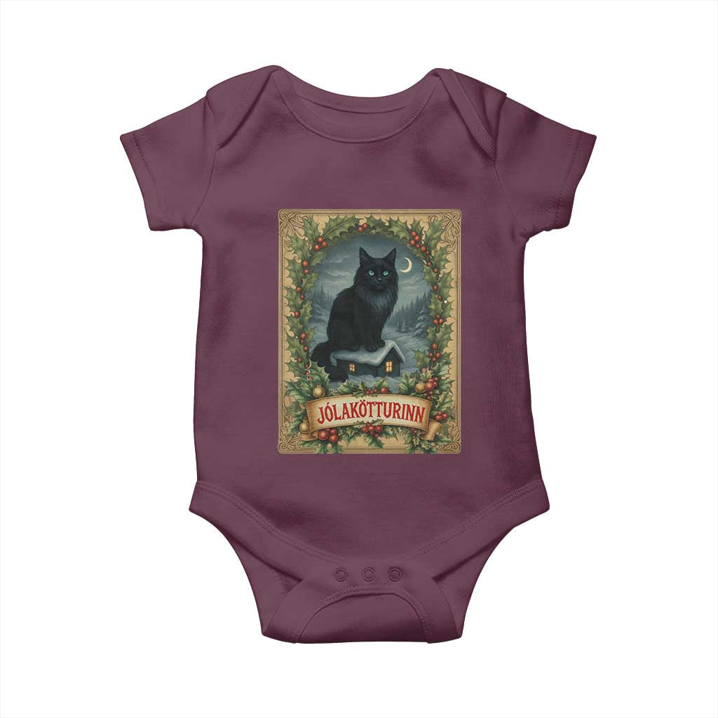 Nordic Christmas Cat Baby Onesie Jolakotturinn Yule Cat Icelandic TS11 Maroon Print Your Wear