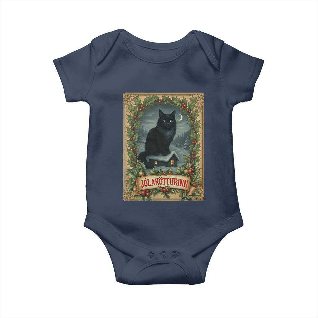Nordic Christmas Cat Baby Onesie Jolakotturinn Yule Cat Icelandic TS11 Navy Print Your Wear