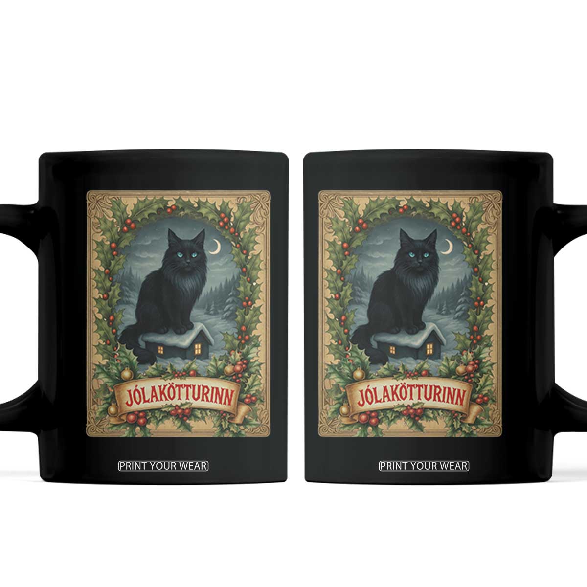 Nordic Christmas Cat Coffee Mug Jolakotturinn Yule Cat Icelandic TS11 Black Print Your Wear