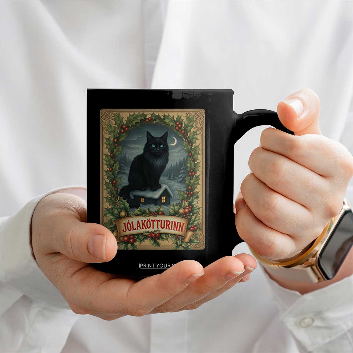 Nordic Christmas Cat Coffee Mug Jolakotturinn Yule Cat Icelandic TS11 Print Your Wear
