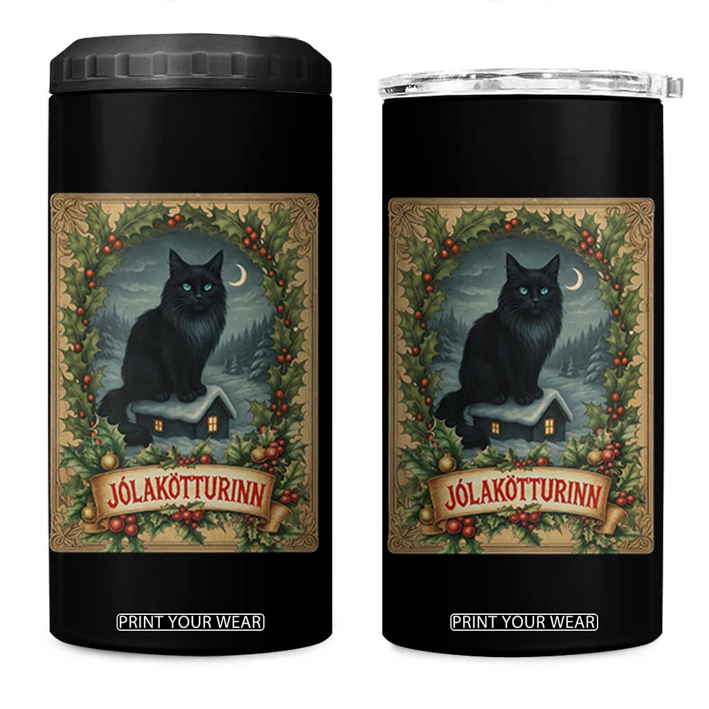 Nordic Christmas Cat 4 in 1 Can Cooler Tumbler Jolakotturinn Yule Cat Icelandic TS11 One Size: 16 oz Black Print Your Wear