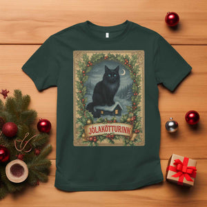 Nordic Christmas Cat T Shirt Jolakotturinn Yule Cat Icelandic TS11 Dark Forest Green Print Your Wear