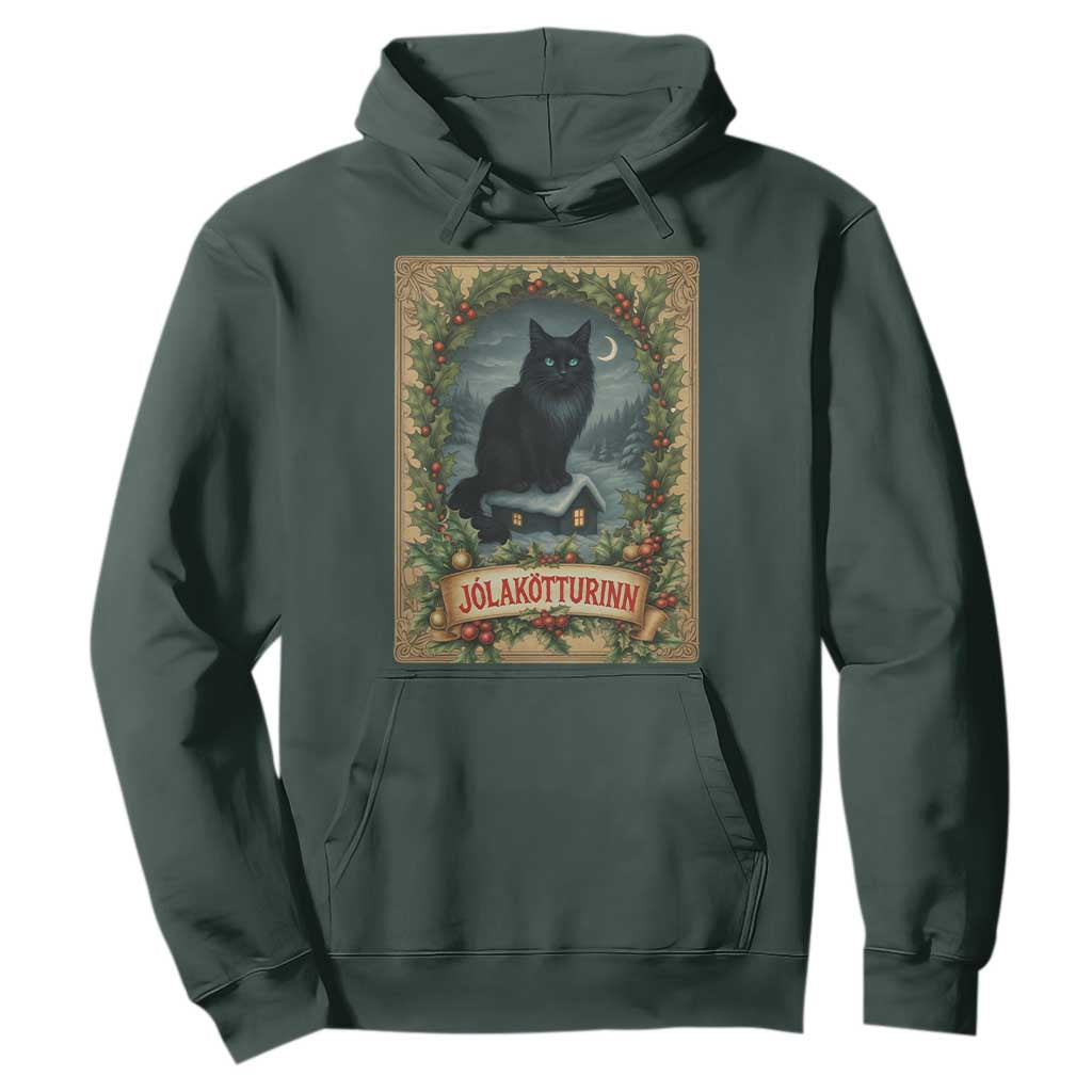 Nordic Christmas Cat Hoodie Jolakotturinn Yule Cat Icelandic TS11 Dark Forest Green Print Your Wear