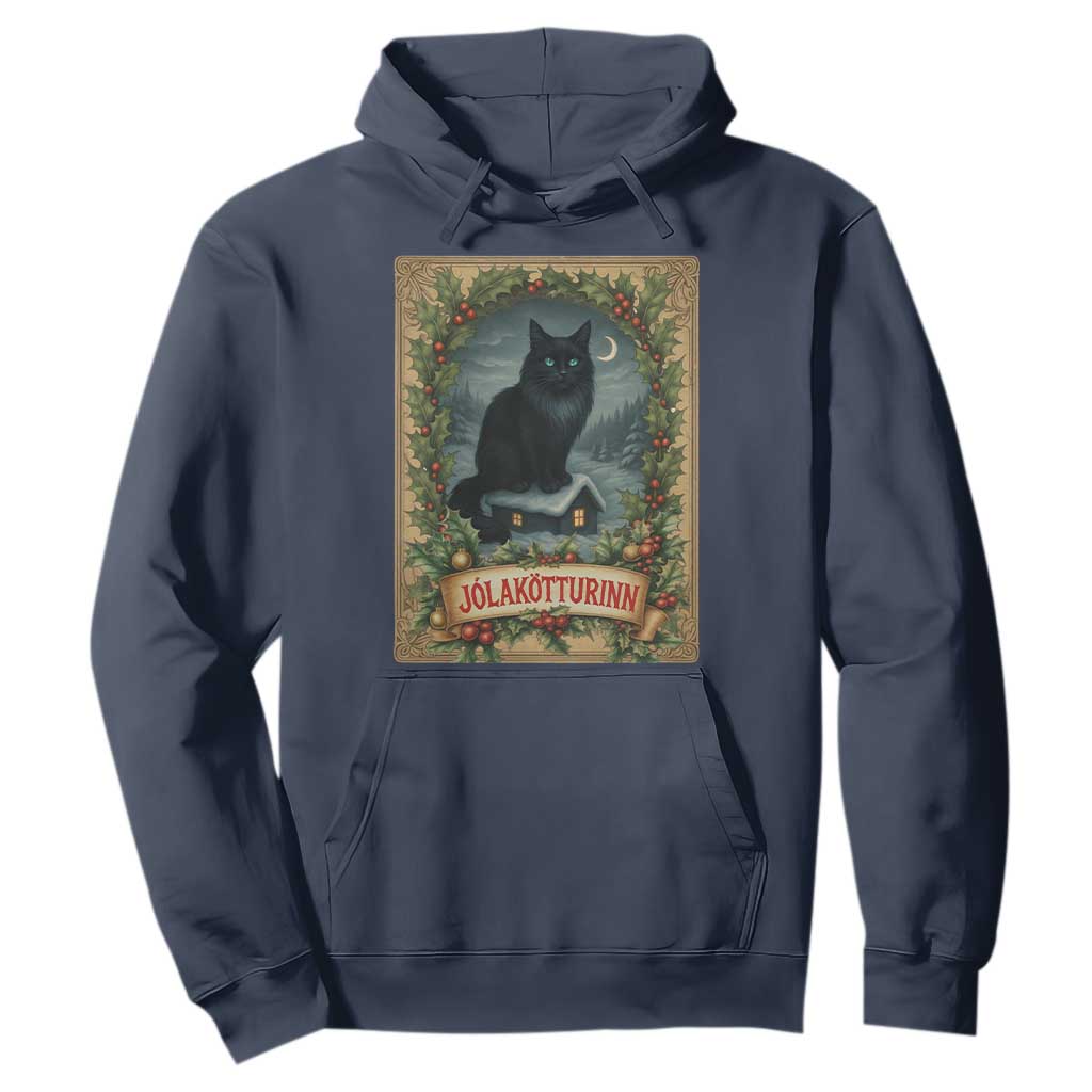 Nordic Christmas Cat Hoodie Jolakotturinn Yule Cat Icelandic TS11 Navy Print Your Wear