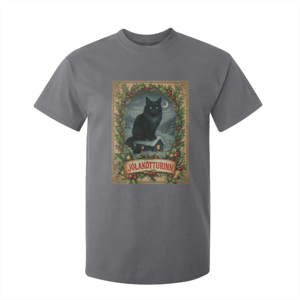 Nordic Christmas Cat T Shirt For Kid Jolakotturinn Yule Cat Icelandic TS11 Charcoal Print Your Wear