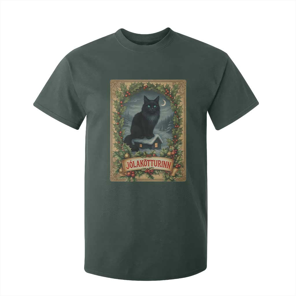 Nordic Christmas Cat T Shirt For Kid Jolakotturinn Yule Cat Icelandic TS11 Dark Forest Green Print Your Wear