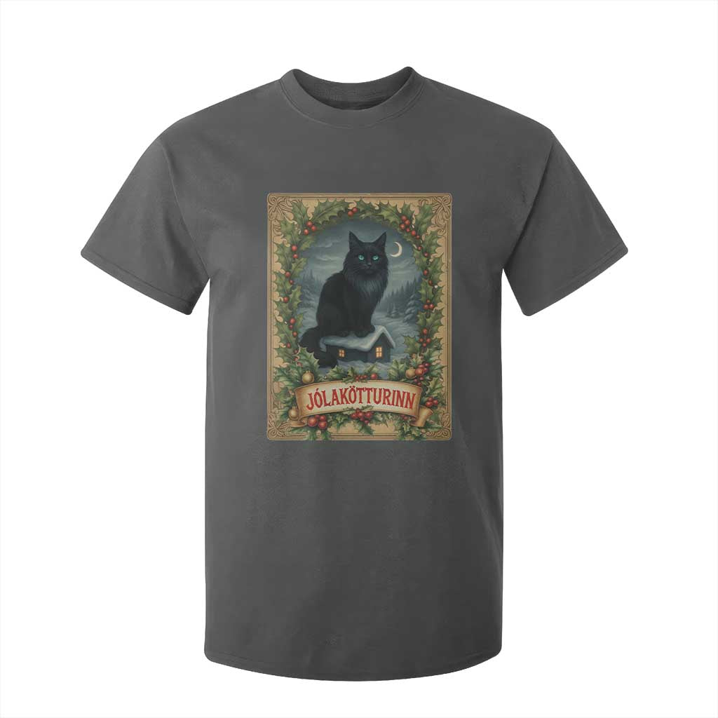 Nordic Christmas Cat T Shirt For Kid Jolakotturinn Yule Cat Icelandic TS11 Dark Heather Print Your Wear