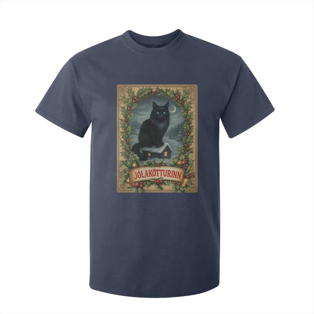 Nordic Christmas Cat T Shirt For Kid Jolakotturinn Yule Cat Icelandic TS11 Navy Print Your Wear