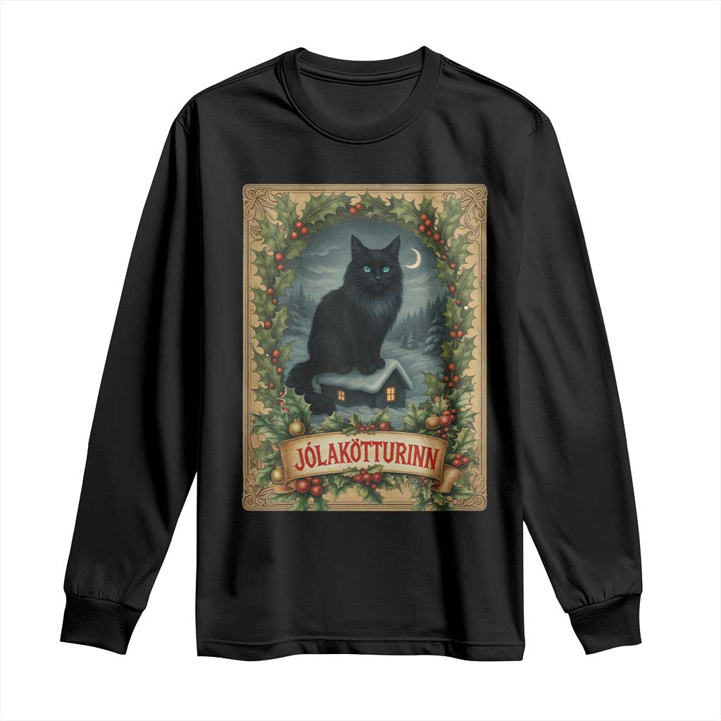 Nordic Christmas Cat Long Sleeve Shirt Jolakotturinn Yule Cat Icelandic TS11 Black Print Your Wear