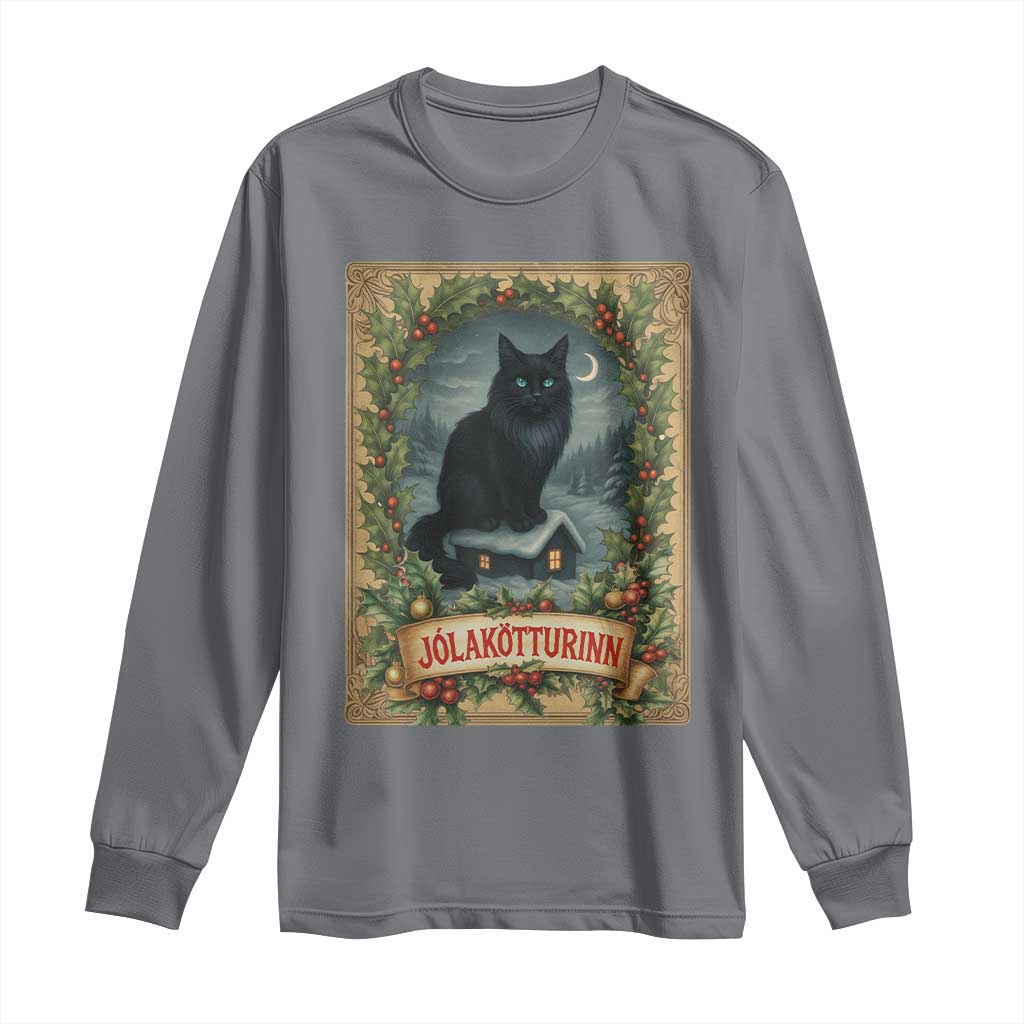 Nordic Christmas Cat Long Sleeve Shirt Jolakotturinn Yule Cat Icelandic TS11 Charcoal Print Your Wear