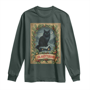 Nordic Christmas Cat Long Sleeve Shirt Jolakotturinn Yule Cat Icelandic TS11 Dark Forest Green Print Your Wear