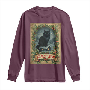 Nordic Christmas Cat Long Sleeve Shirt Jolakotturinn Yule Cat Icelandic TS11 Maroon Print Your Wear