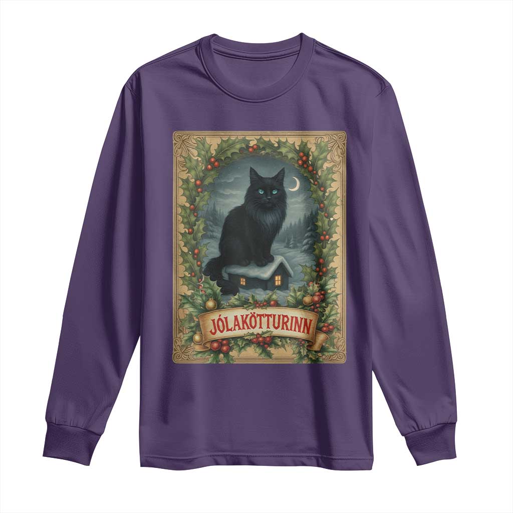 Nordic Christmas Cat Long Sleeve Shirt Jolakotturinn Yule Cat Icelandic TS11 Purple Print Your Wear