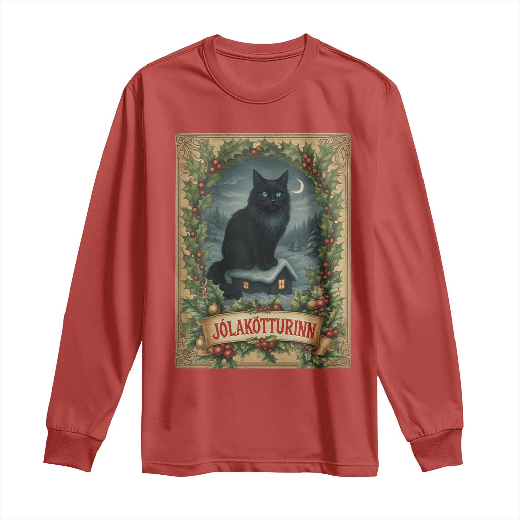 Nordic Christmas Cat Long Sleeve Shirt Jolakotturinn Yule Cat Icelandic TS11 Red Print Your Wear