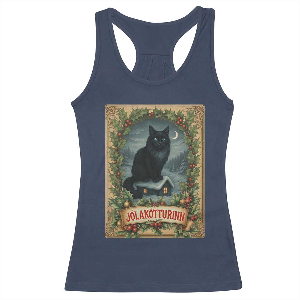 Nordic Christmas Cat Racerback Tank Top Jolakotturinn Yule Cat Icelandic TS11 Navy Print Your Wear